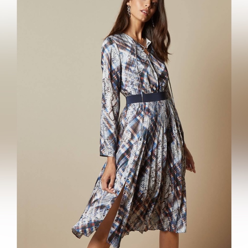 New Ted Baker London womens quartz printed midi long sleave dress Fit S-M - Picture 5 of 16